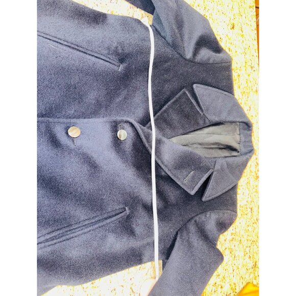 Vintage Mens Navy Virgin Wool Peacoat Overcoat Notch Lapel 3 Button Academic - Picture 9 of 11